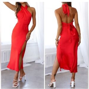 Hello Molly Elegant Red Halter Neck Dress